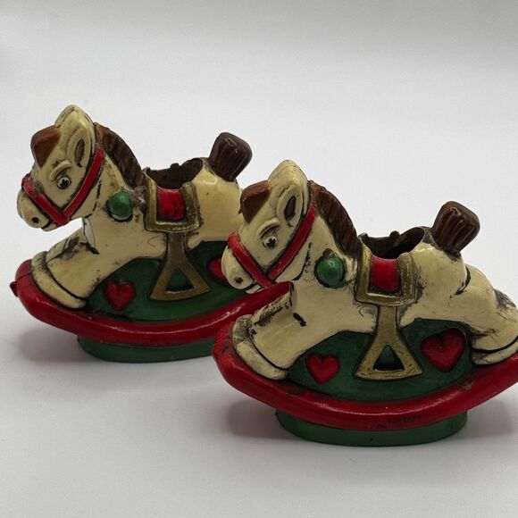 Holiday Memories Rocking Horse Mini Candle Holders Set of 2 Vintage Christmas - Picture 4 of 11